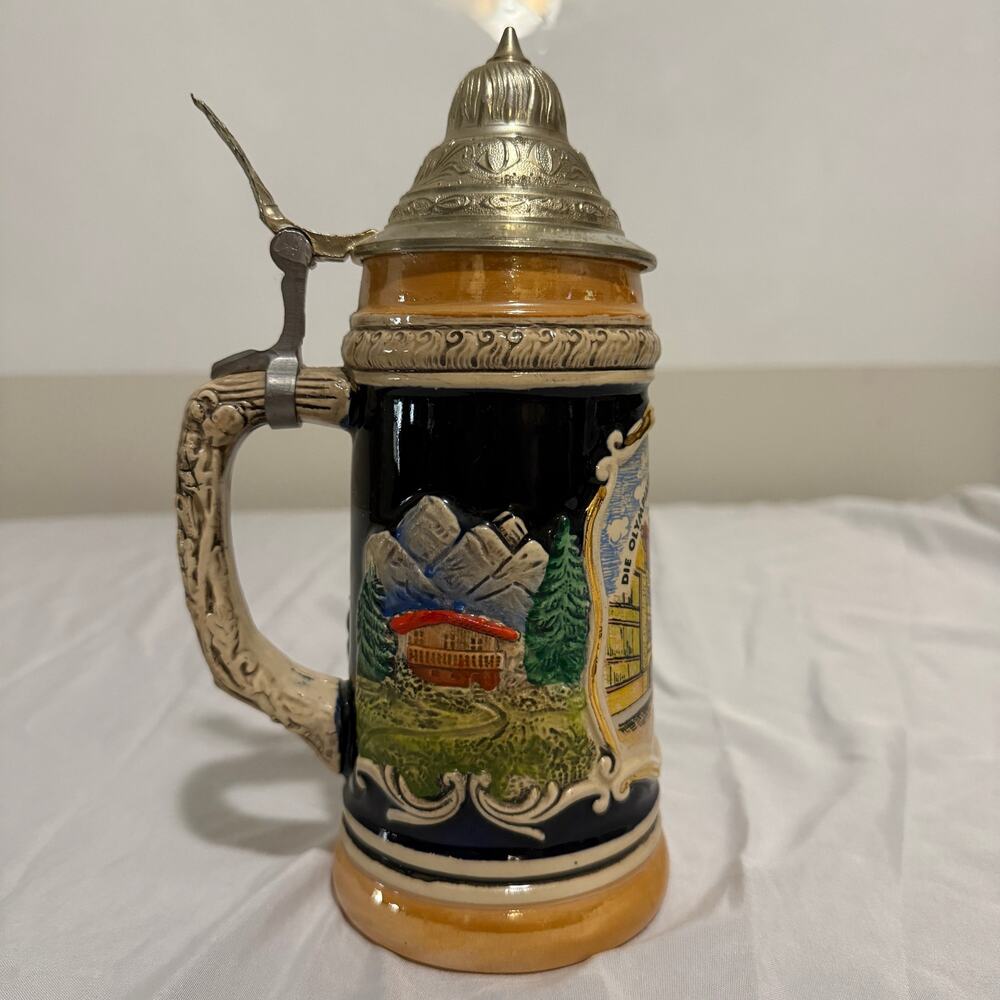 Vintage 1972 Munich Olympics German Beer Stein Hofbrauhaus Metal Lid 9"